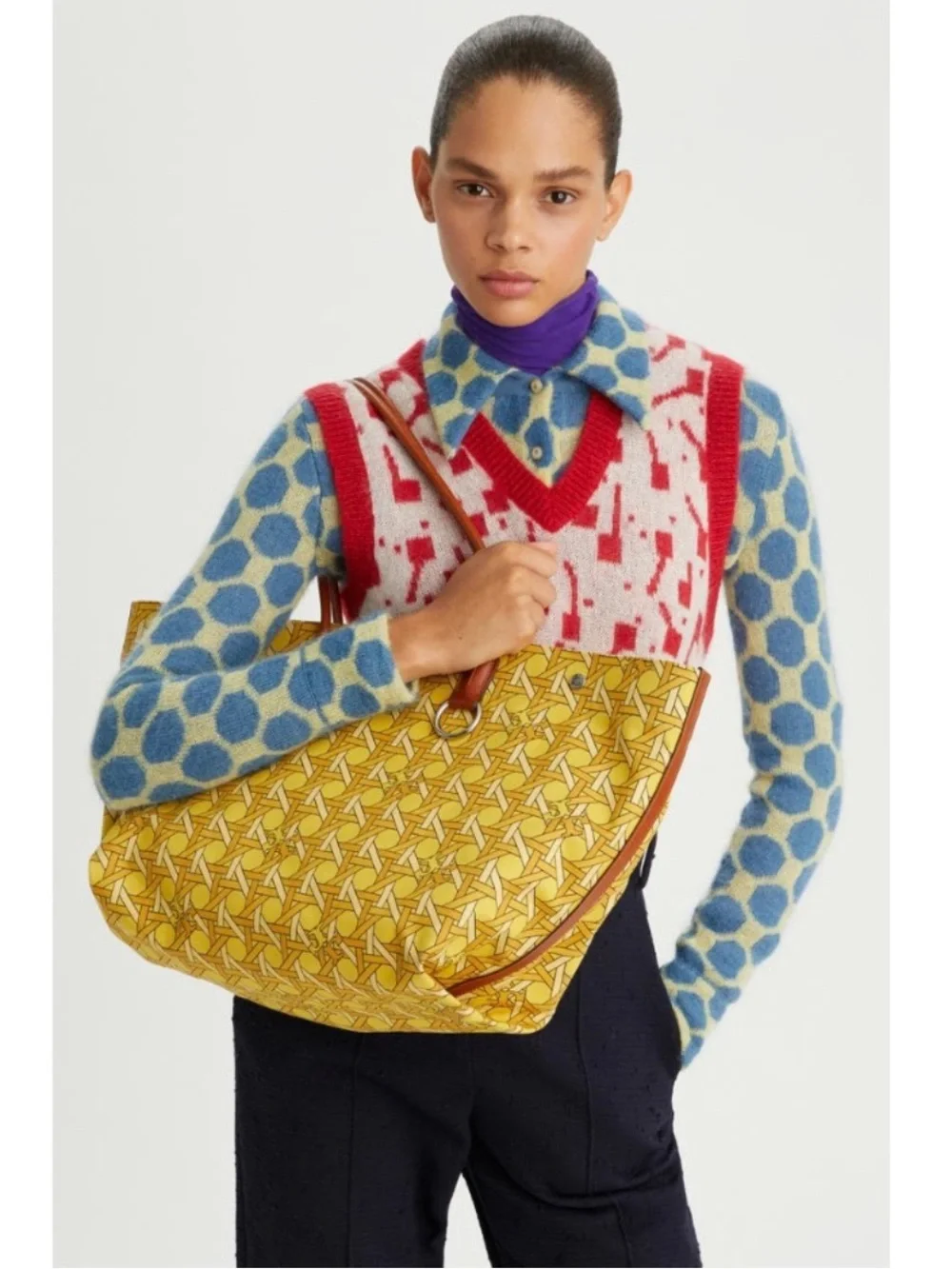 Tory Burch Canvas Basketweave Tote Saffron 700 Yellow NWT